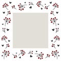 Berries and hearts. Hand drawn doodle square vector frame.